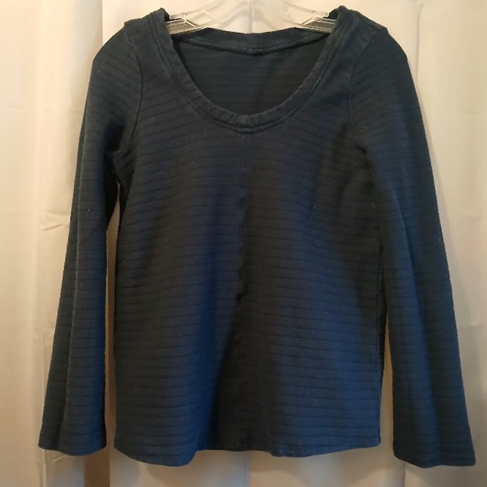 Heavy Ribbed Knit Scoop U neck T-shirt Top womens S Navy Blue long sleeve Casual